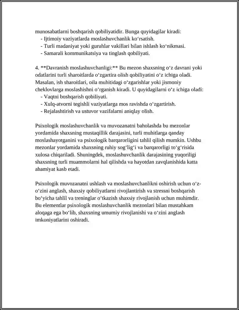 PSIXOLOGIK MOSLASHUVCHANLIK VA MUVOZANATNI BAXOLASH MEZONLARI 4