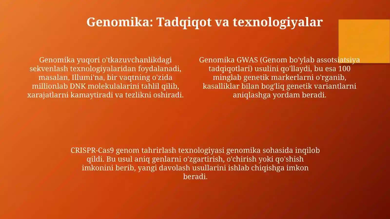 Inson genomi. Genomika va genom tibbiyotning istigbolları. Transgen 'simlik va hayvonlarni yaratish 4