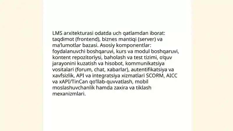 Masofaviy ta'lim LMS, AICC, SCORM va TinCan tushunchalari haqida 4