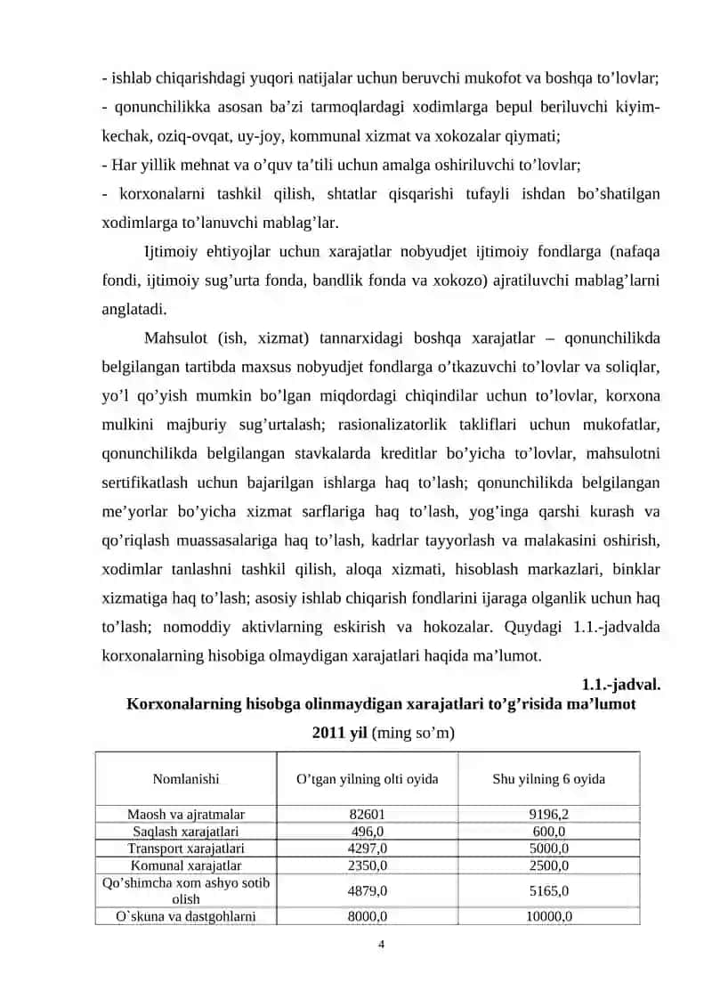 Ishlab chiqarish xarajatlari tushunchasi va uning tarkibi 4