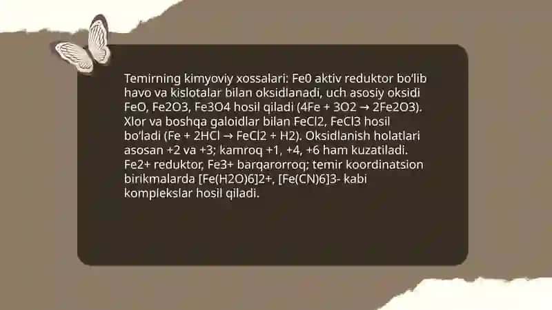 Temir elementi onin qasiyetleri temasinda 4