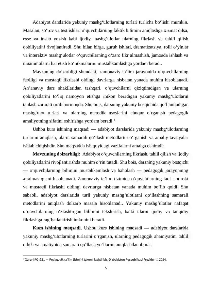 ADABIYOT DARSLARIDA YAKUNIY MASHG‘ULOTLAMING TURLARI 4