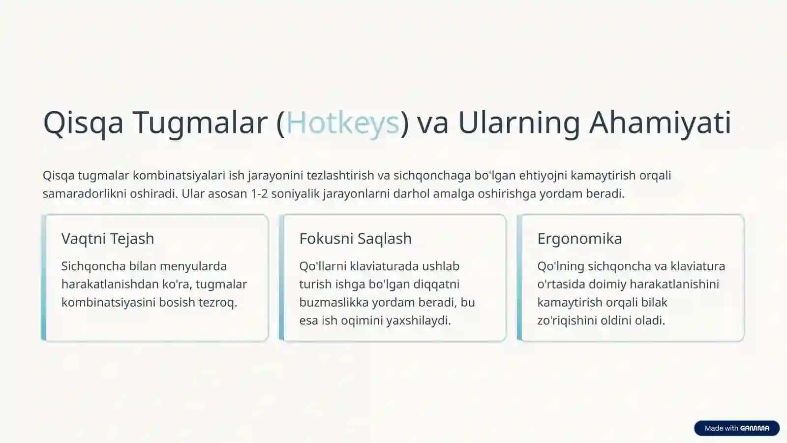 Klaviatura Bilan Samarali Ishlash: Asosiy Ko'nikmalar 4