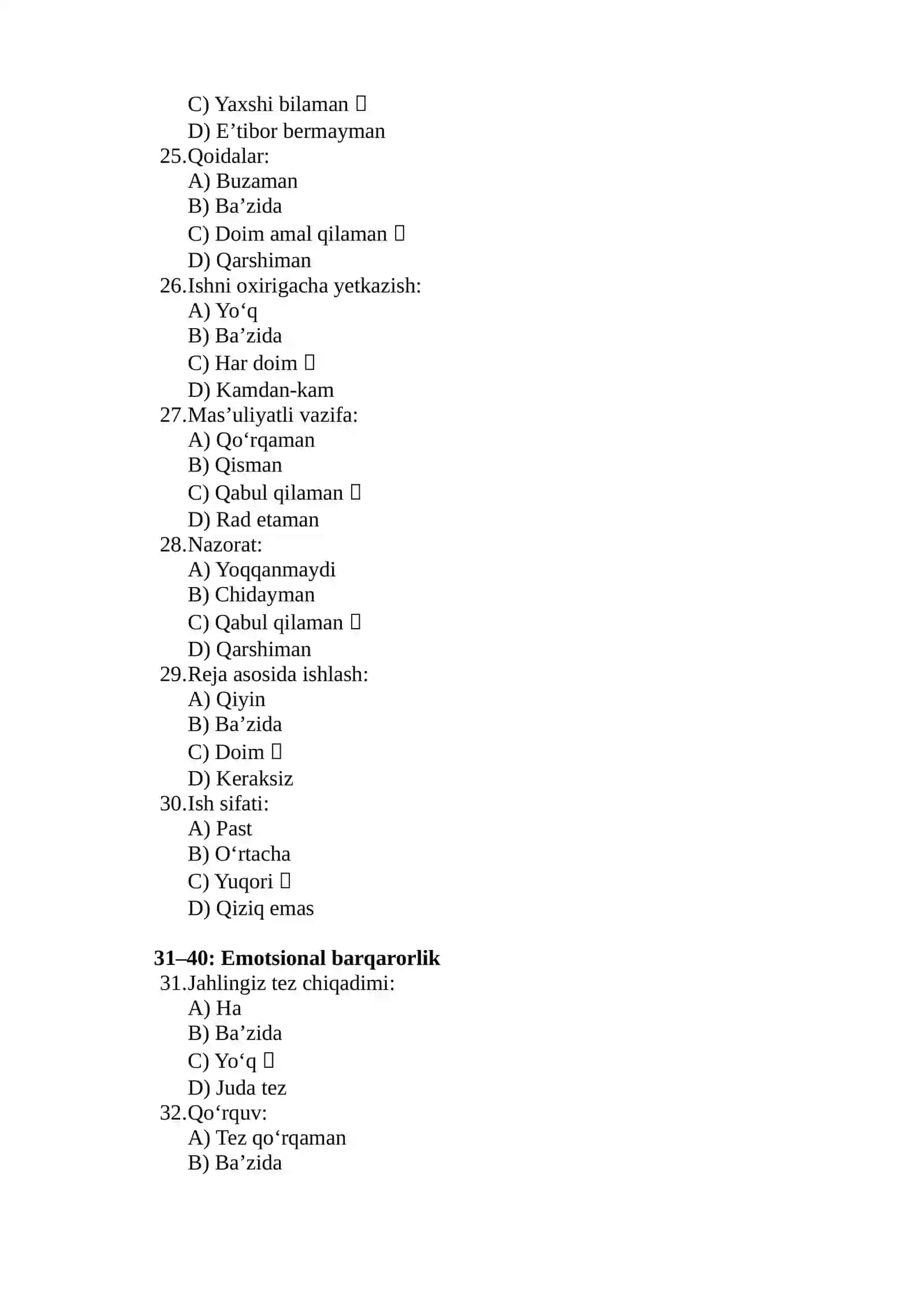 Ichki ishlarga kiruvchilar uchun psixologik test 4