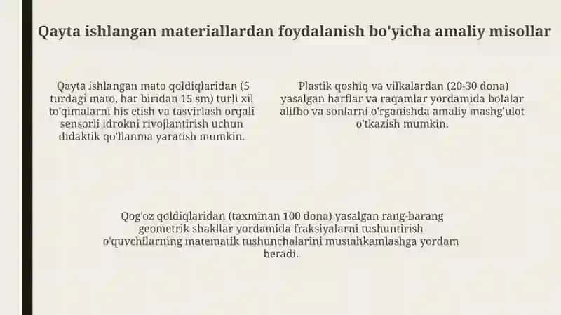 Qayta ishlangan materiallardan foydalanib darslar uchun koʻrgazmalar yaratish 4