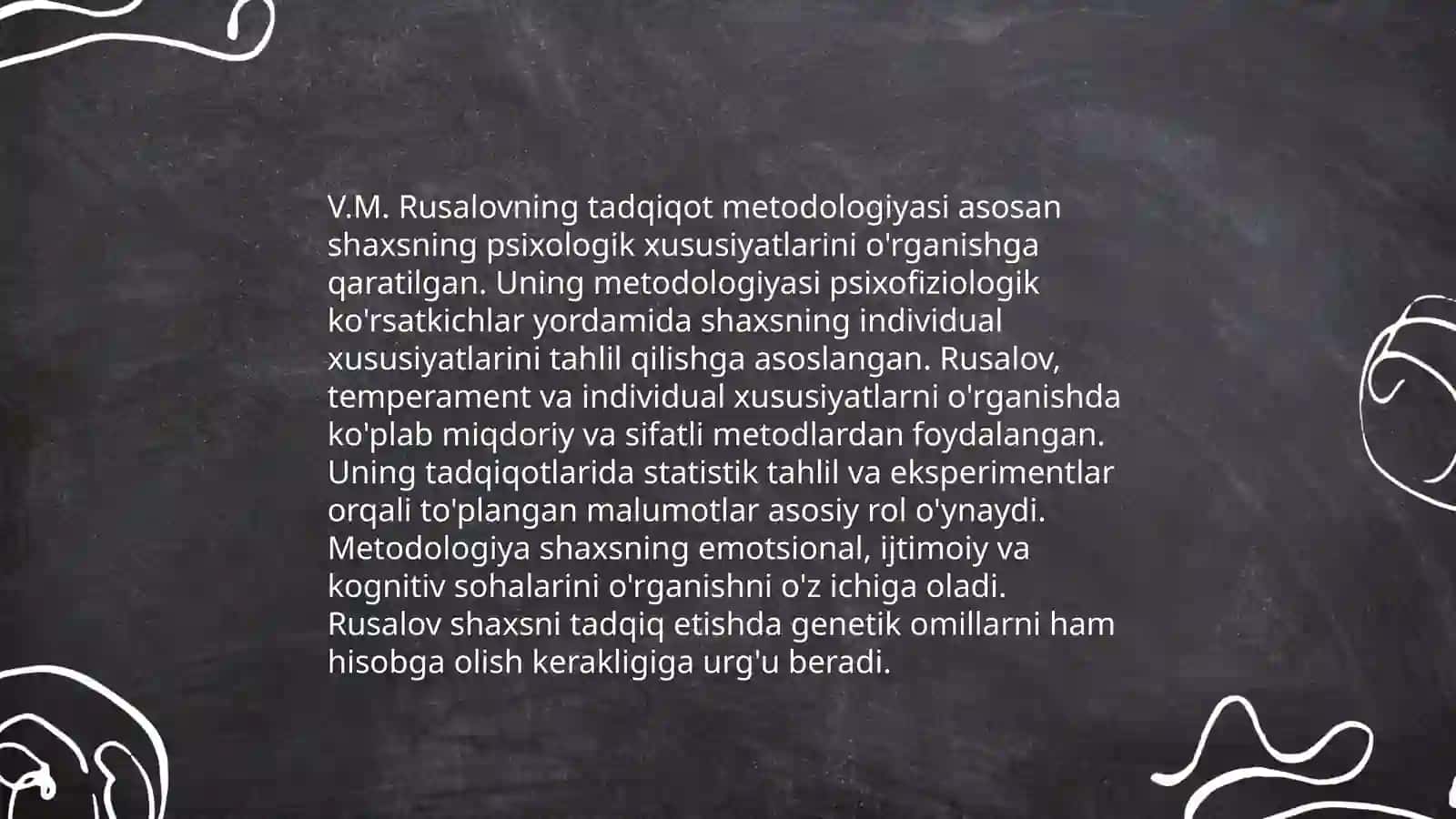 Temperament irsiy xarakteristikasini baholash uchun V.M.Rusalovning temperament tuzilishi so'rovnomasi 4