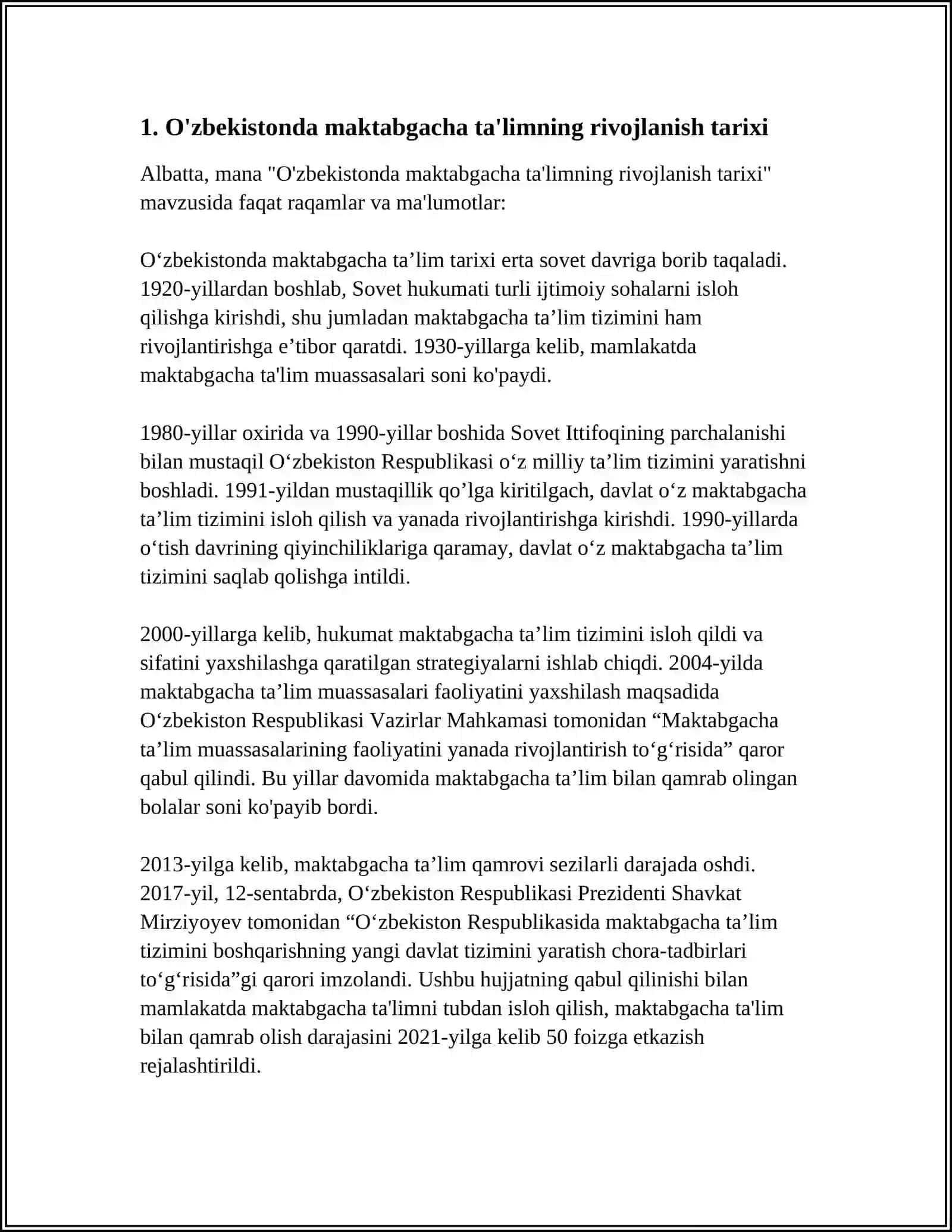 O'ZBEKISTONDA OMMAVIY MAKTABGACHA TA'LIM TASHKILOTINING VA UNDA BOLALARNING IJTIMOIYLASHUV TARIXI 4