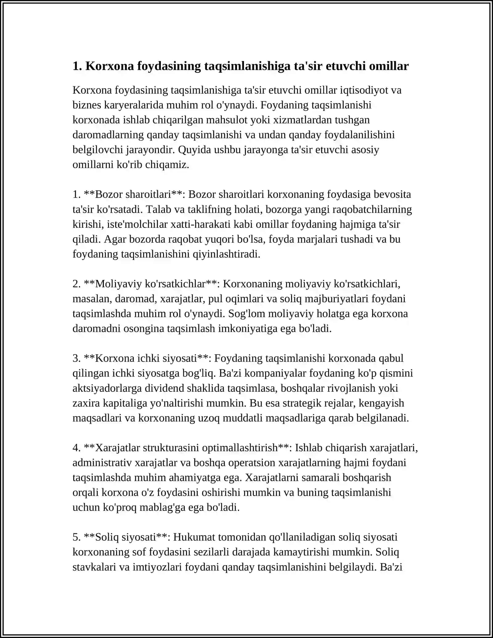 KORXONA FOYDASINING TAQSIMLANISHI VA ISHLATILISHI 4