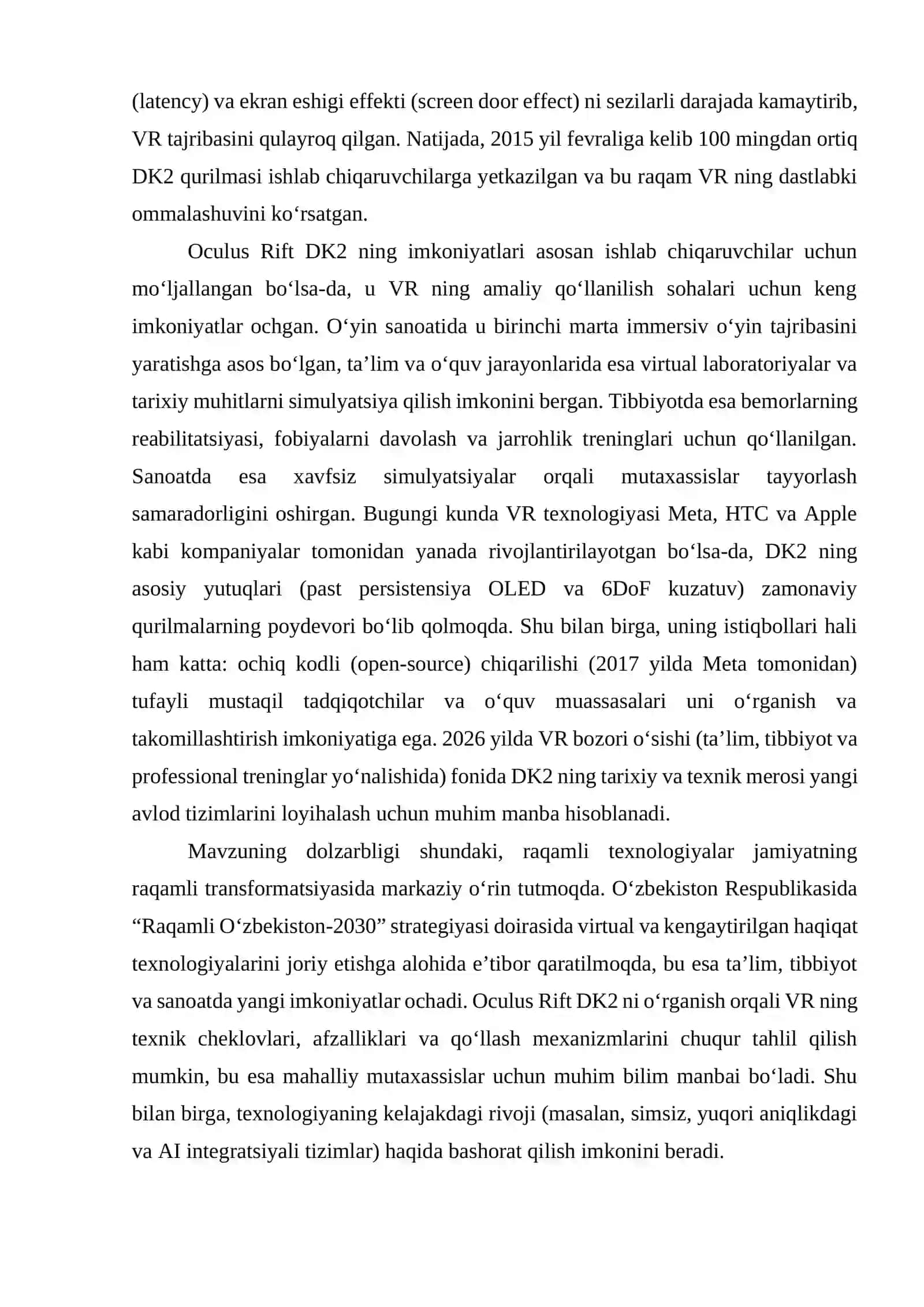 Raqamli texnologiya Oculus Rift DK2 tizimi imkoniyatlari, istiqbollari va qo‘llanilish sohalari 4