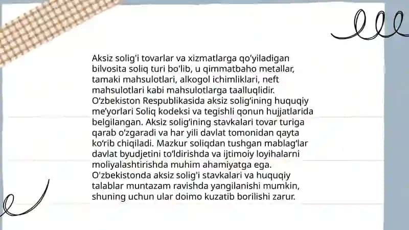 Aksiz solg'ining huquqiy asoslari, iqtisodiy mohiyati va ahamiyati 4