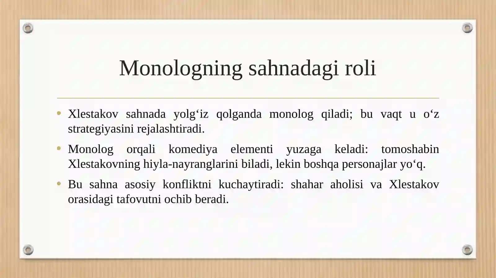 Nikolay Vasilivich Gogolyning Revizor asaridan Xlestakov monologi. 4