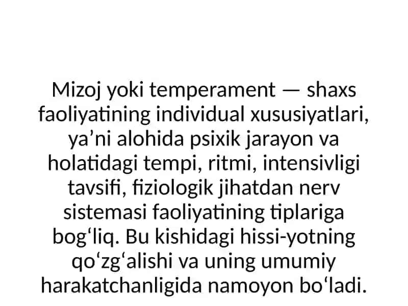 Temperament turlari, melanxolik, sangvinik, xolerik, flegmatik 4