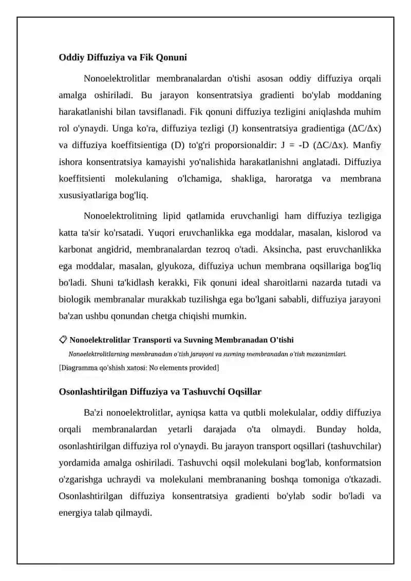 Membrana orqali nonelektrolitlarning transporti va suvning o'tishi 4
