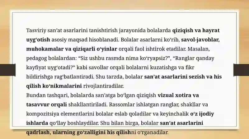 Maktabgacha katta yoshdagi bolalarni tasviriy sanat asarlari bilan tanishtirish usullari 4