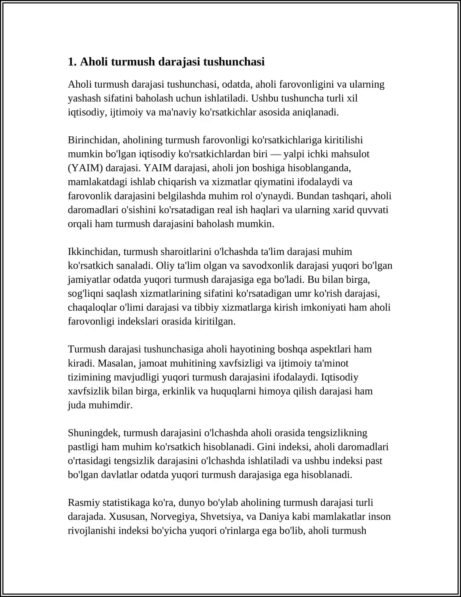 AHOLI TURMUSH DARAJASI VA UNING ASOSIY KORSATKICHLARI 4