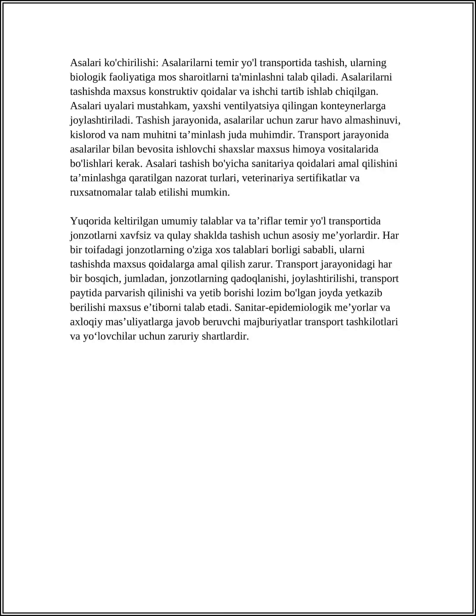 ITLAR, MAYDA UY HAYVONLARI, QUSHLAR VA ASALARILARNI TASHISH QOIDALARINI OʻRGANISH TEMIR YOʻL QOIDALARI 4