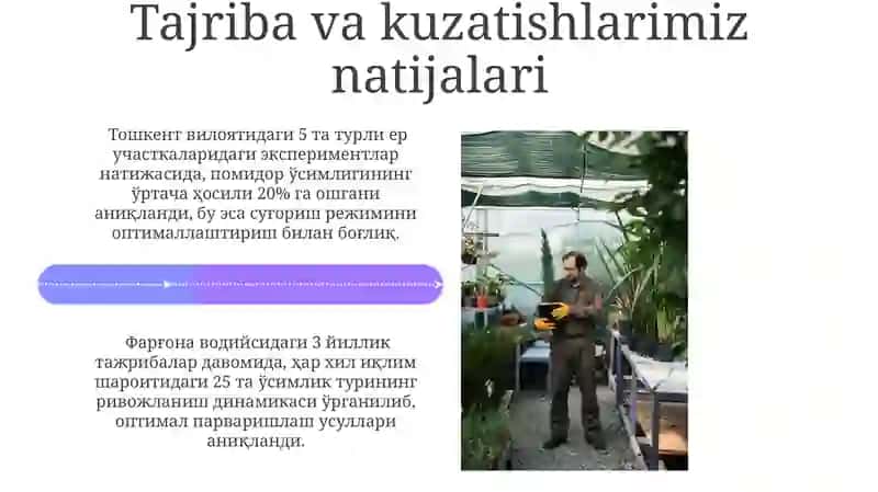 Oʻsimliklarni turli xil sharoitda oʻstirib oʻrganamiz va oʻz tavsiyalarimizni oʻrganamiz 4