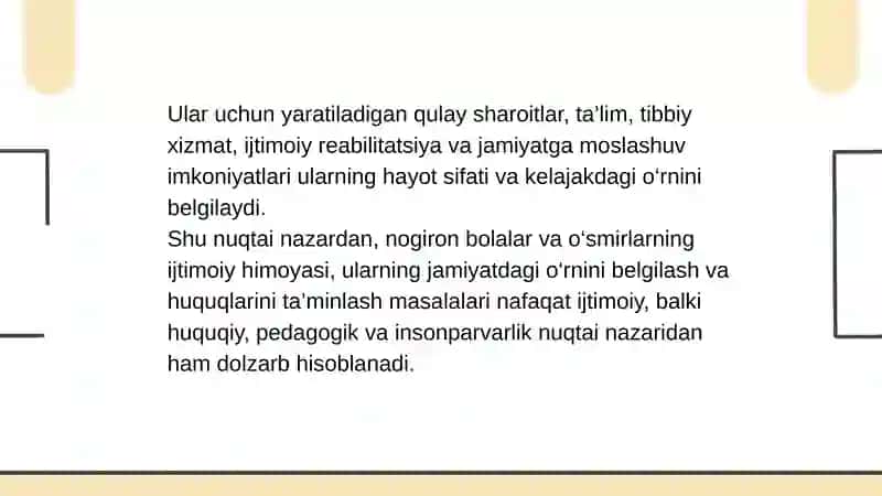Oʻzbekiston Respublikasining jismoniy va ruhiy rivojlanishida nuqsoni boʻlgan bolalar va oʻsmirlarning ijtimoiy himoyasi 4