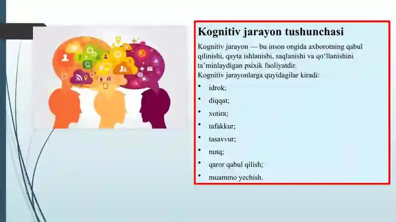 KOGNITIV JARAYONLARNI SHAKILLANISHI. INSONDA AKS ETTIRISH DARAJALARI 4