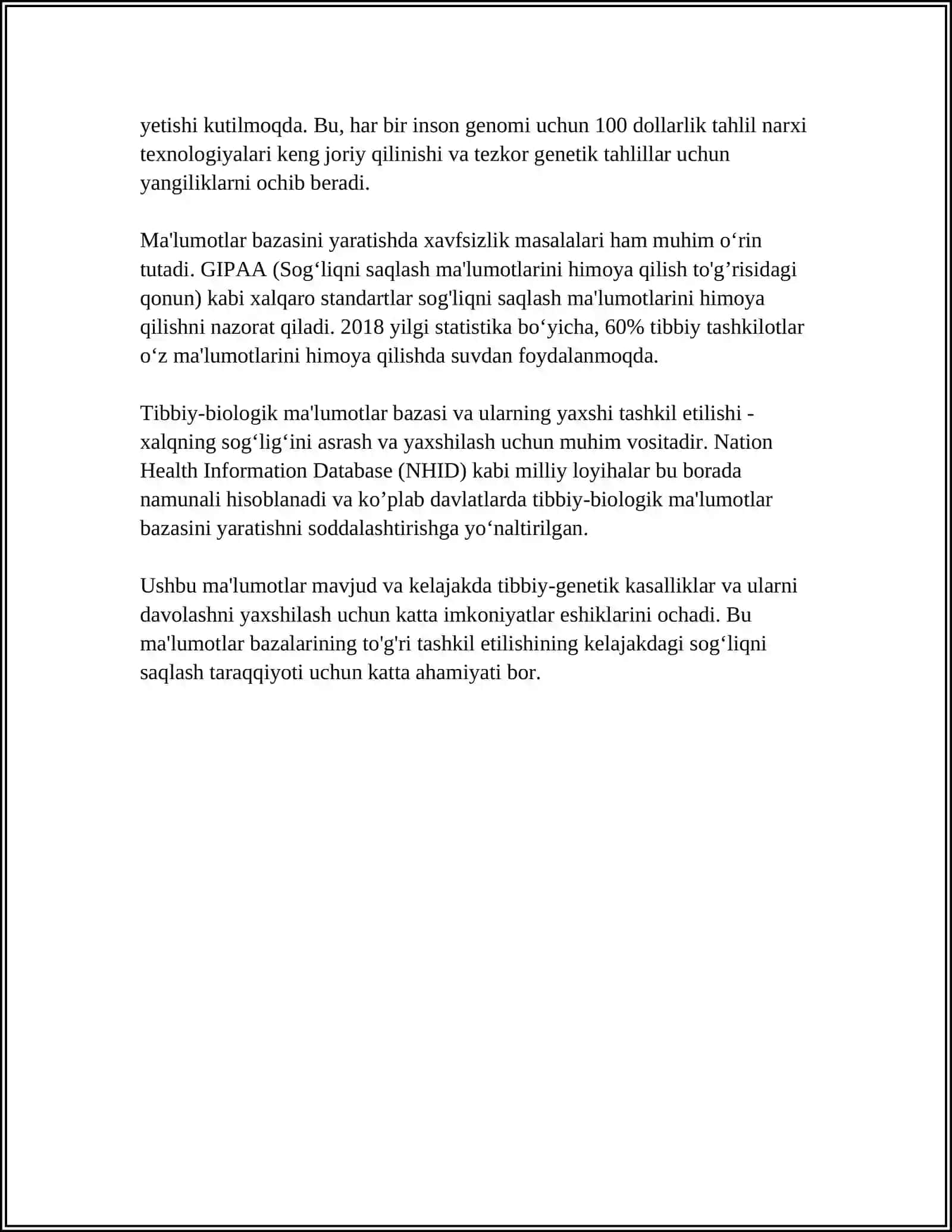 TIBBIY-BIOLOGIK MASALANI YEVHISH MISOLIDA MA`LUMOTLARNI TASHKIL QILISH VA KIRITISH 4