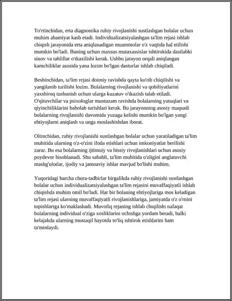 Ruhiy rivojlanishi sustlashgan bolalarda individualizatsiyalashgan ta'lim rejasini ishlab chiqish 4