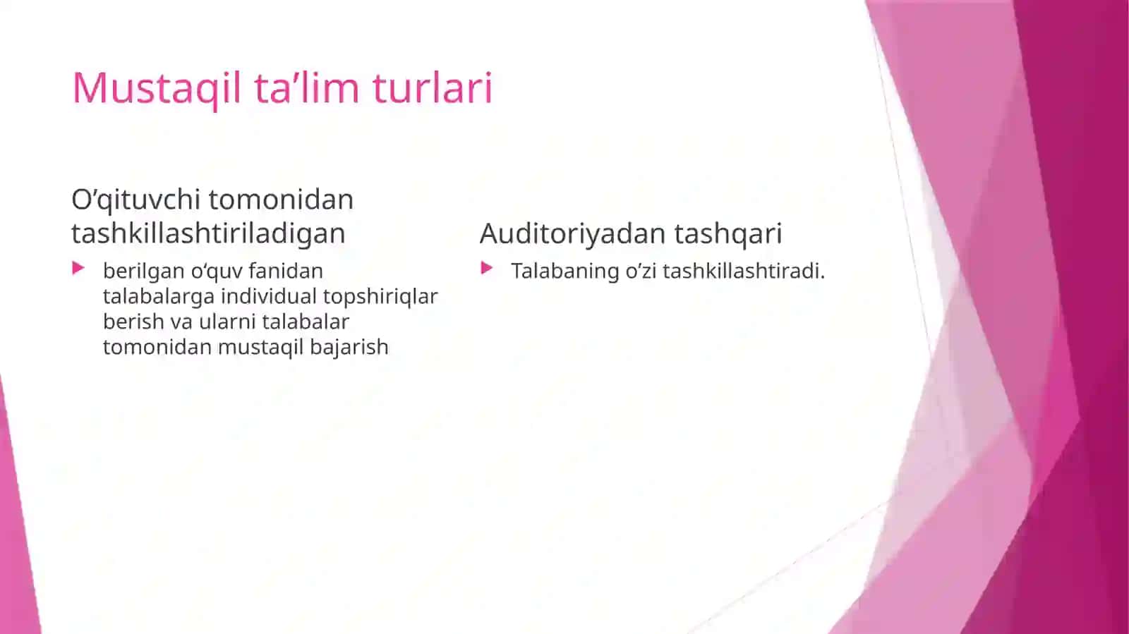 Mustaqilta'lim uchun tavsiya etiladigan mavzular 4