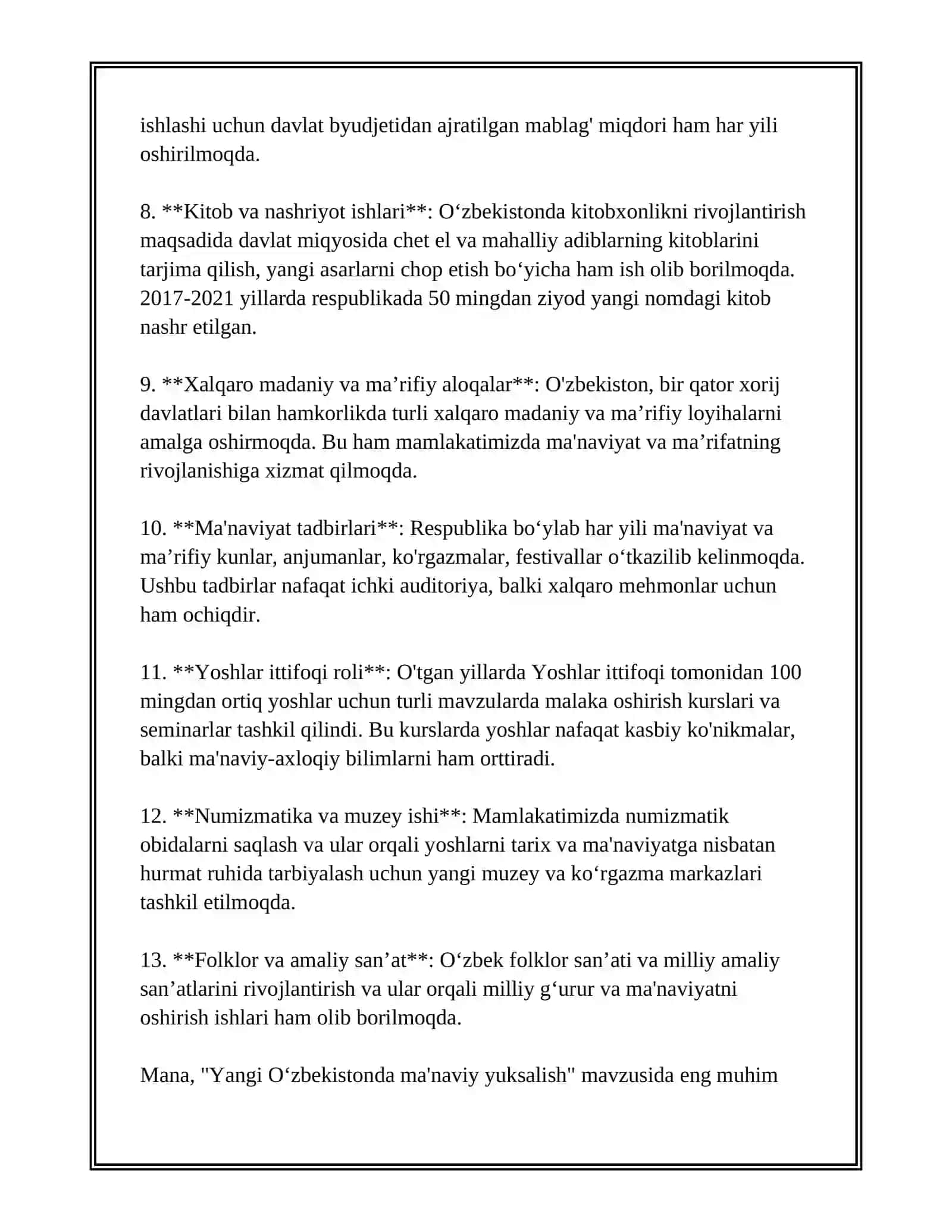 YANGI O‘ZBEKISTONDA AMALGA OSHIRILAYOTGAN MA'NAVIY O‘ZGARISHLAR 4