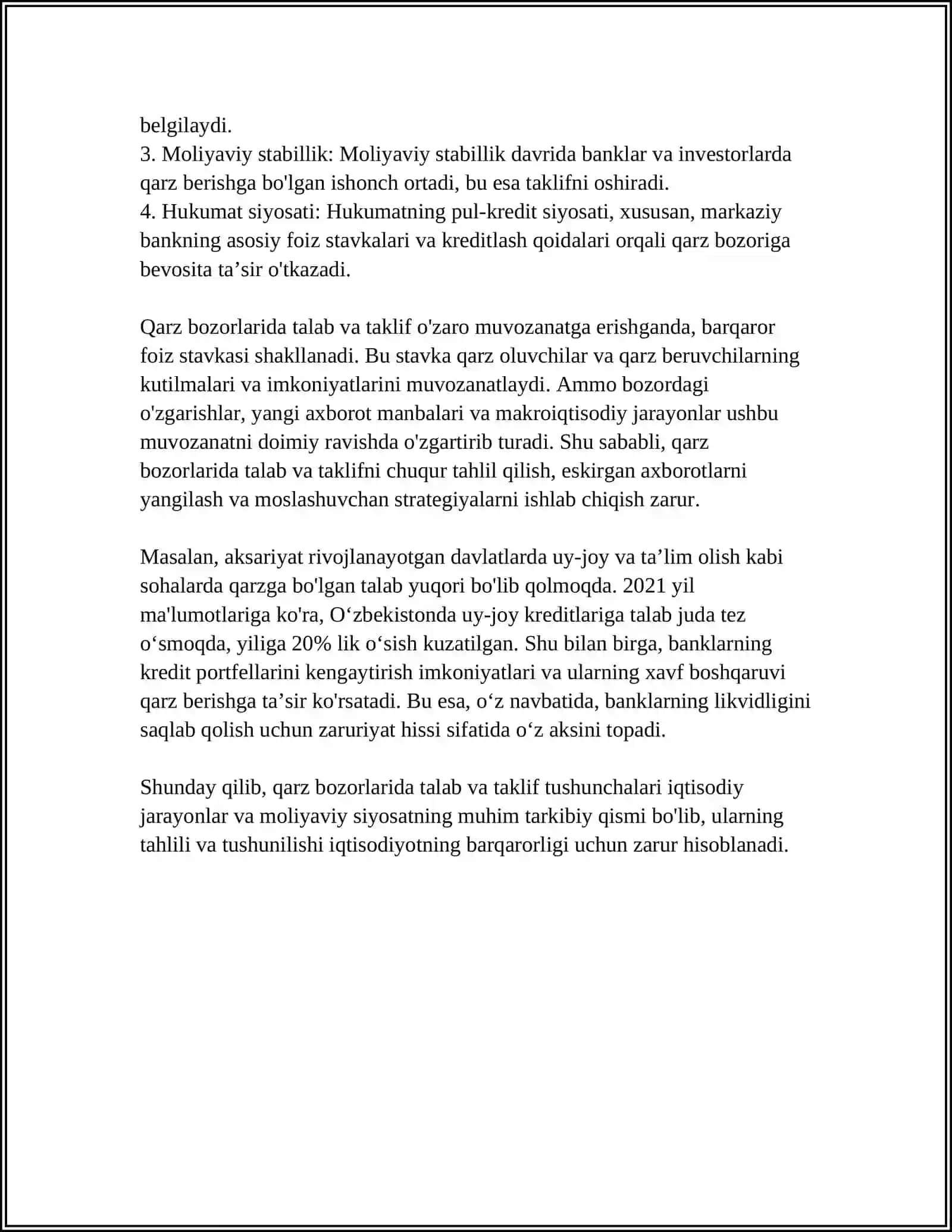QARZ BOZORLARIDAGI TALAB VA TAKLIFGA FOIZ STAVKALARINING TA'SIRI. LIBOR VA SOFR STAVKASI 4