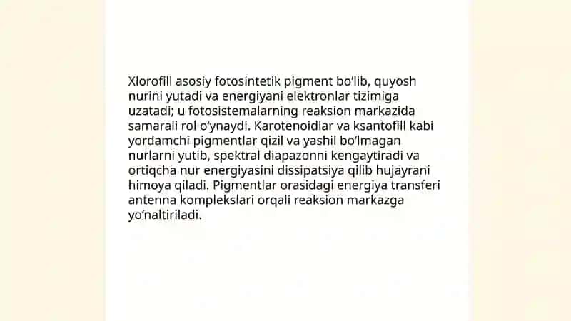 Fotosintez jarayonining moxiyati 4