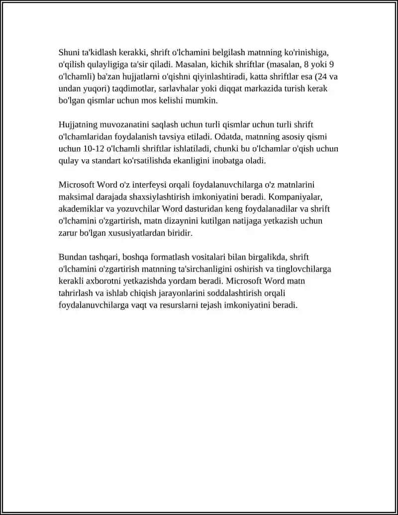 Microsoft Word dasturida shrift o'lchamini o'zgartirish 4