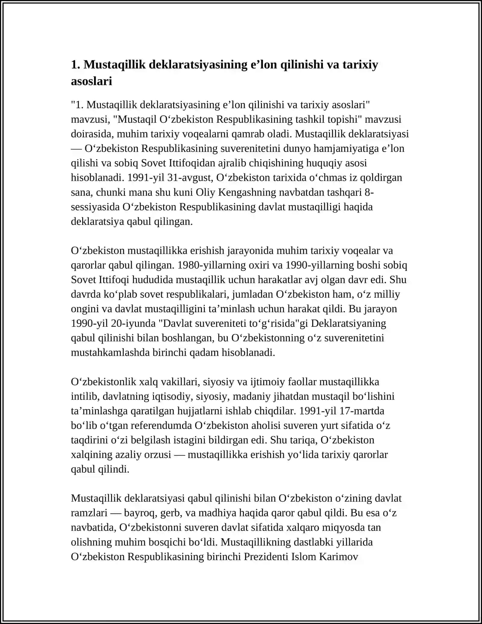 MUSTAQIL O‘ZBEKISTON RESPUBLIKASINING TASHKIL TOPISHI 4