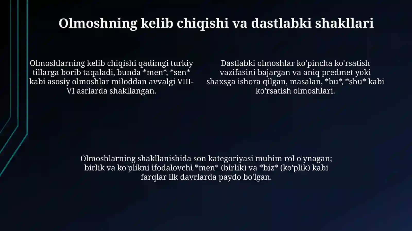 Olmoshning tarixiy taraqqiyoti. Fe`lning grammatik funksional taraqqiyoti taqdimot 4