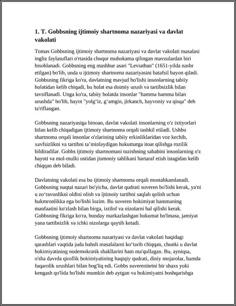 INGLIZ FAYLASUFLARI (T.GOBBS VA J.LOKK) ERKINLIK, HUQUQ VA DAVLATNING OʻZARO ALOQADORLIGI HAQIDA 4