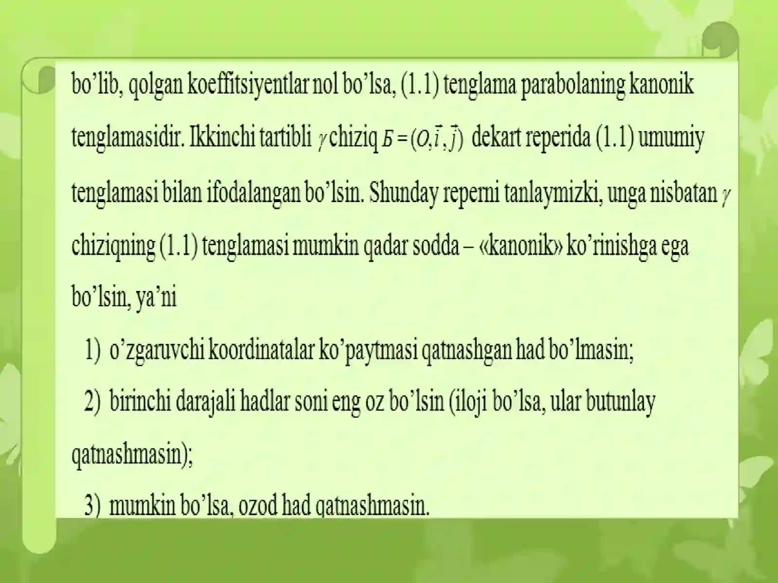 Ikkinchi tartibli chiziqning to'g'ri chiziq bilan kesishishi 4