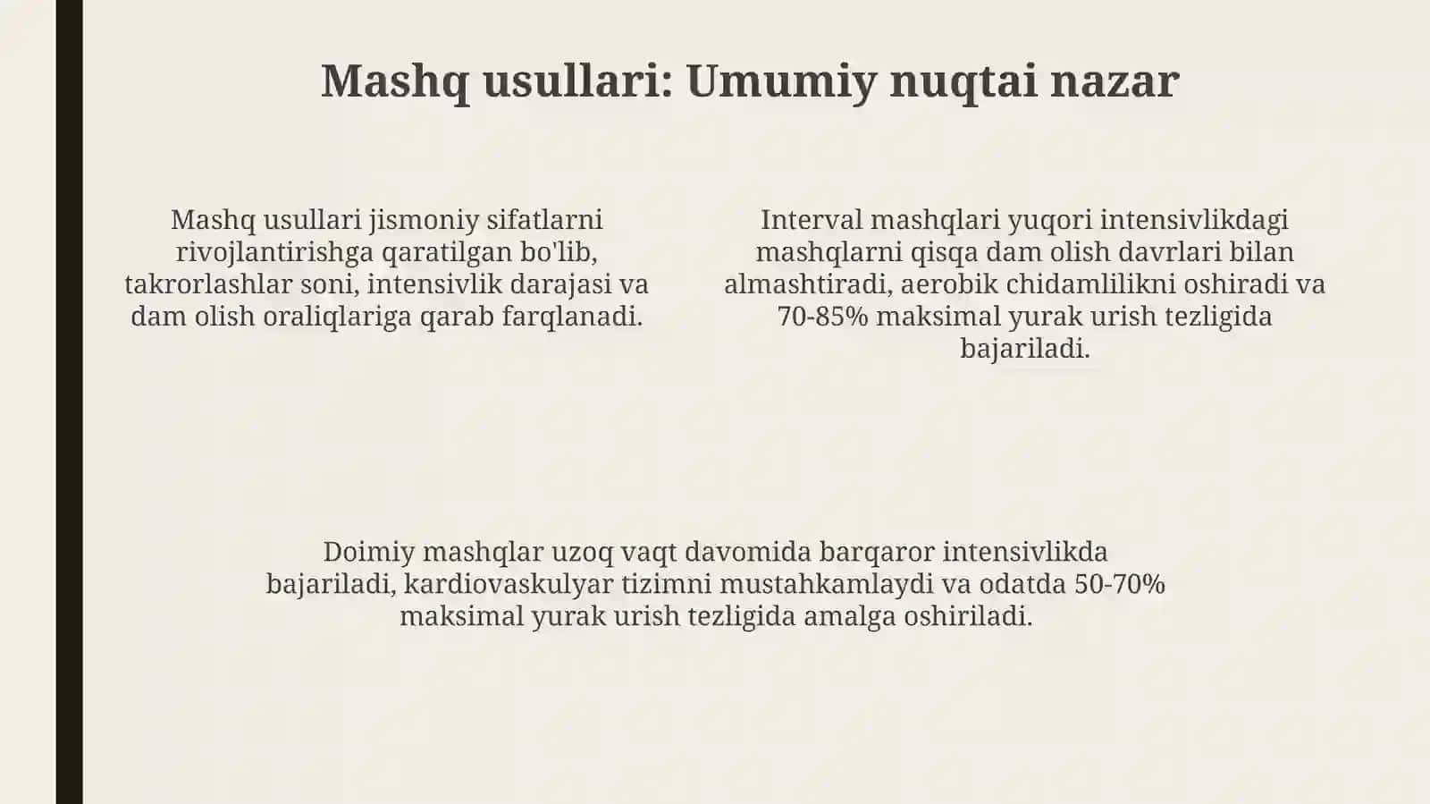Trenneng jarayonida mashq usuli mavzusini Venn diagrammasida yoritish 4