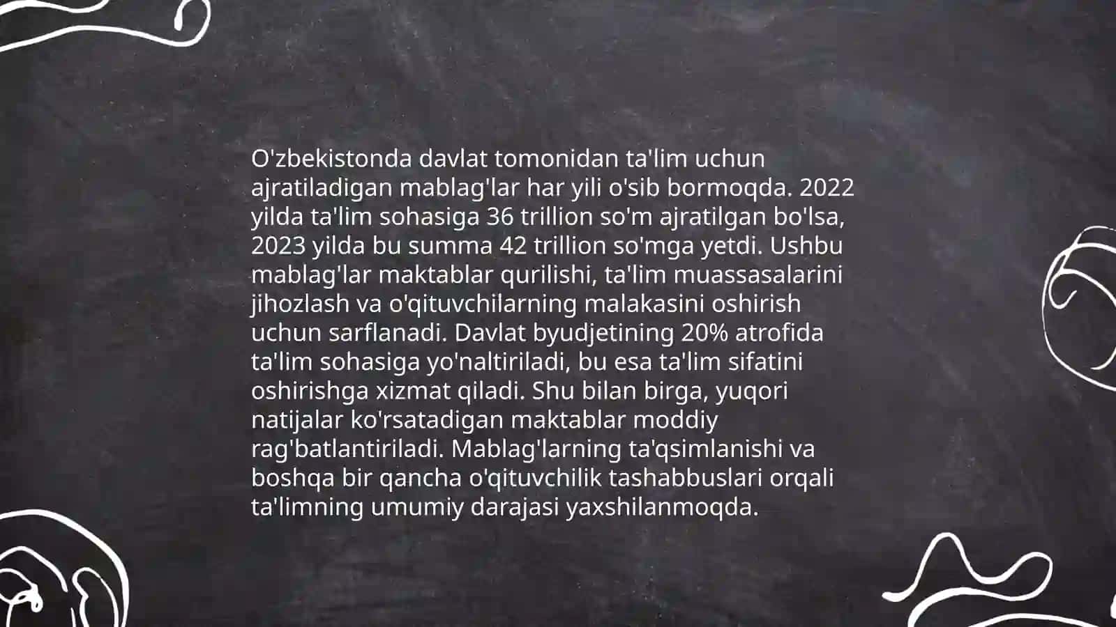 O'zbekiston Respublikasining ta'lim tizimining afzalligi va o'ziga xosligi shundaki 4