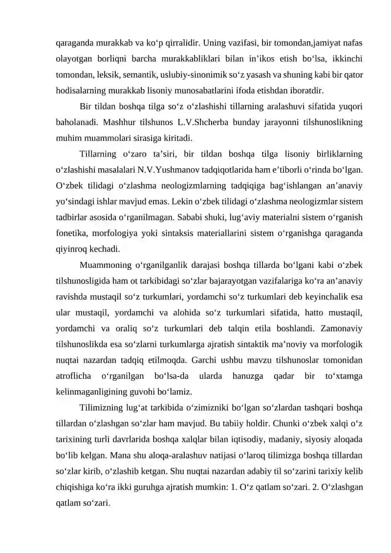 O‘zbek Tili Fanidan Kurs Ishi 4