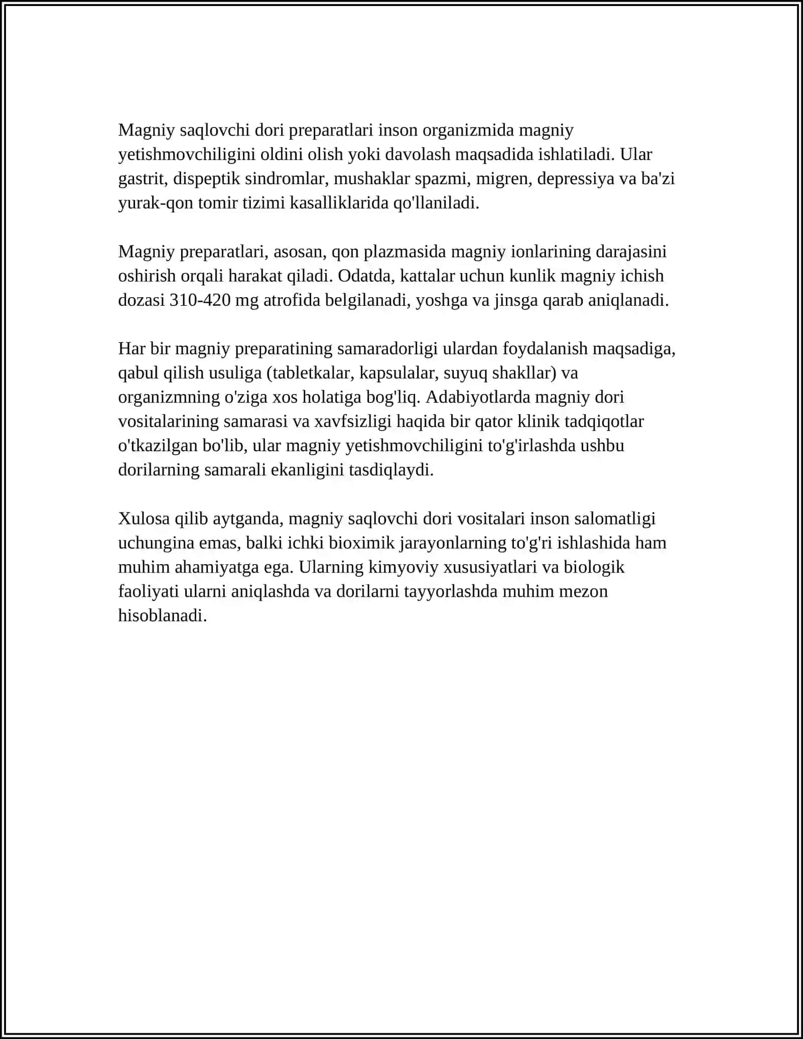 MAGNIY SAQLOVCHI ASAB KASSALIKLARING PROFILAKTIKASIDA QOLLANILADIGAN DORI VOSITALARINI KIMYOVIY TARKIBI 4