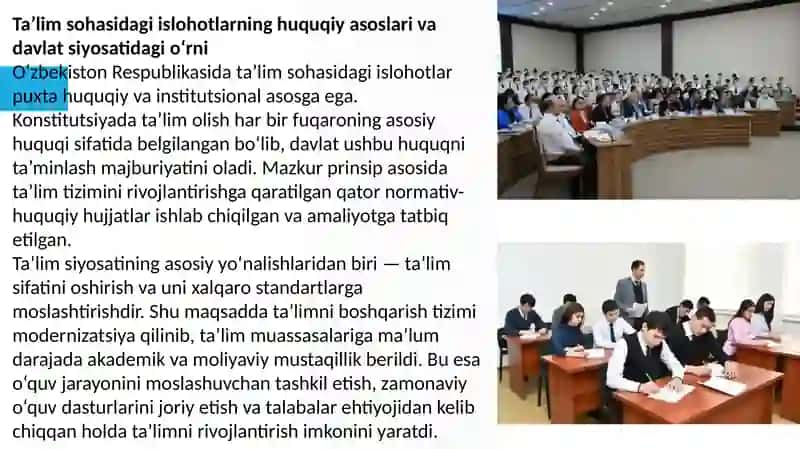 O'zbekiston Respublikasida Ta'lim Sohasida Amalga Oshirilayotgan Islohotlar 4