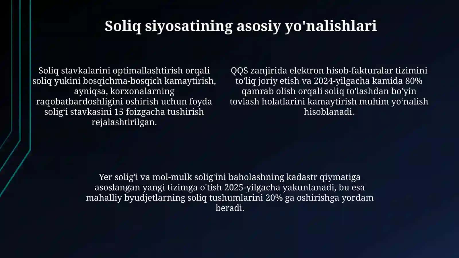 O’zbekiston Respublikasi soliq tizimini isloh qilishning asosiy yo’nalishlari 4