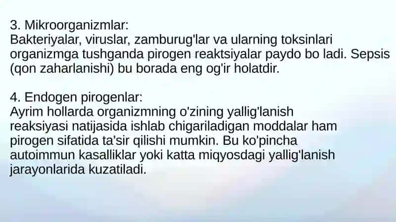 Qon quyish reaksiyalari - pirogen reaksiya, ularning oldini olish, davolash tamoyillari 4