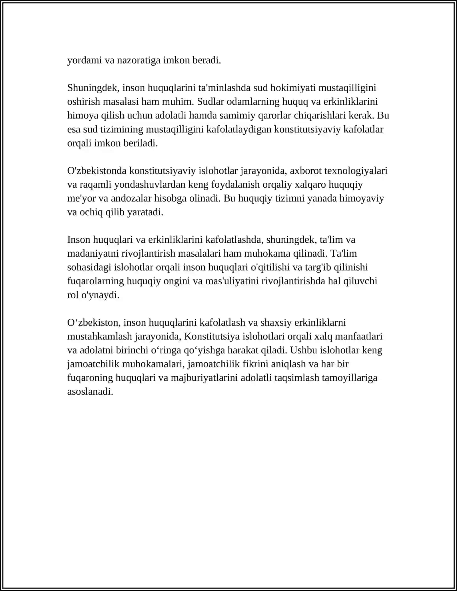 YANGI OʻZBEKISTONDA INSON HAQ-HUQUQLARI VA ERKINLIKLARI KAFOLATINING YARATILISHI 4