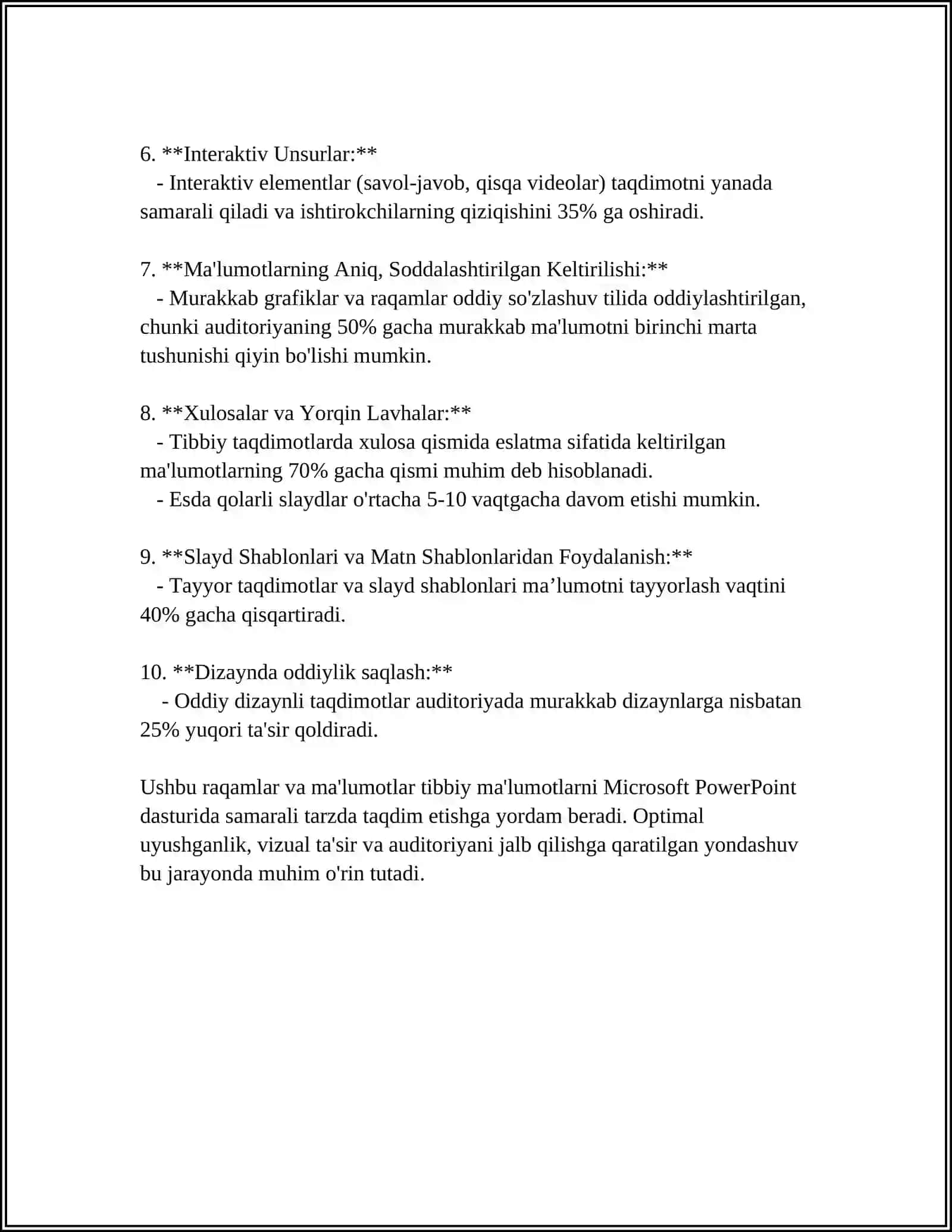 MICROSOFT POWER POINT MATN MUHARRIRIDA TIBBIYOTGA OID HUJJATLAR TAYYORLASH 4