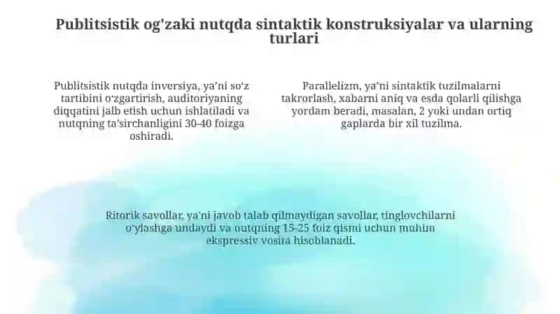 Publitsistik og'zaki nutqdagi sintaktik konstruksiyalar 4