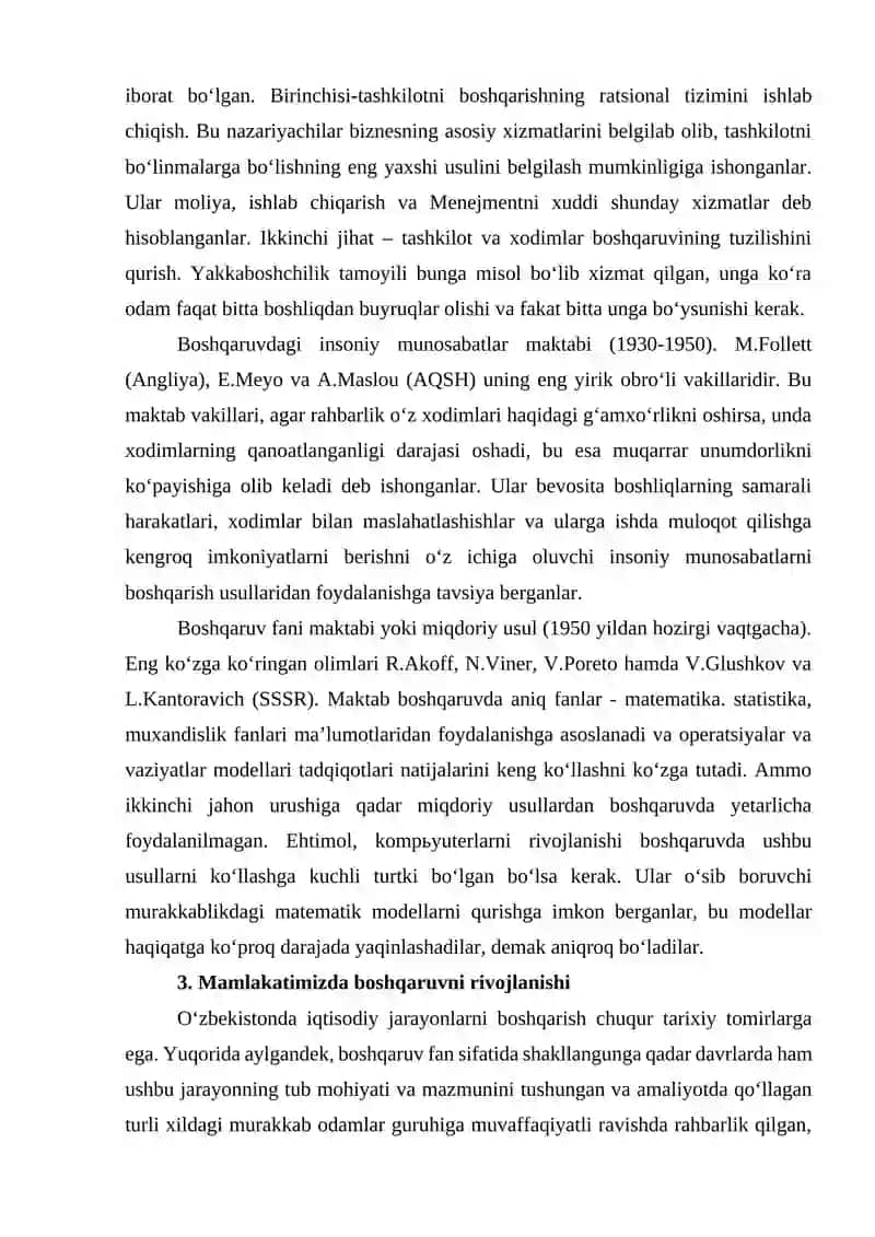 Menejmentning rivojlanish tarixi va hozirgi holati 4