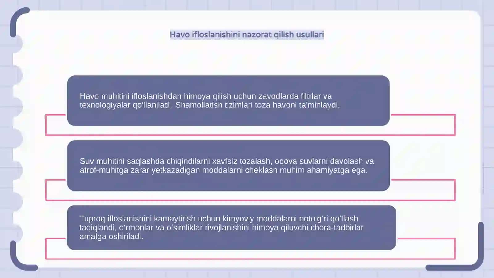 Atrof - muhit ifloslanishini nazorat qilish usullari (havo, suv, tuproq) 4