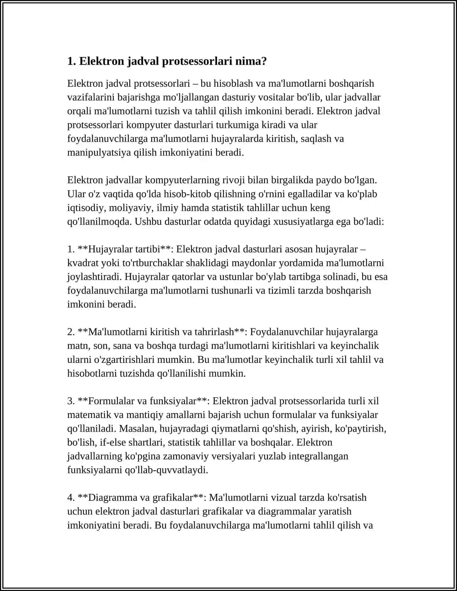 ELEKTRON JADVAL PROTSESORLARI ULARNING VAZIFASI VA IMKONIYATLARI 4