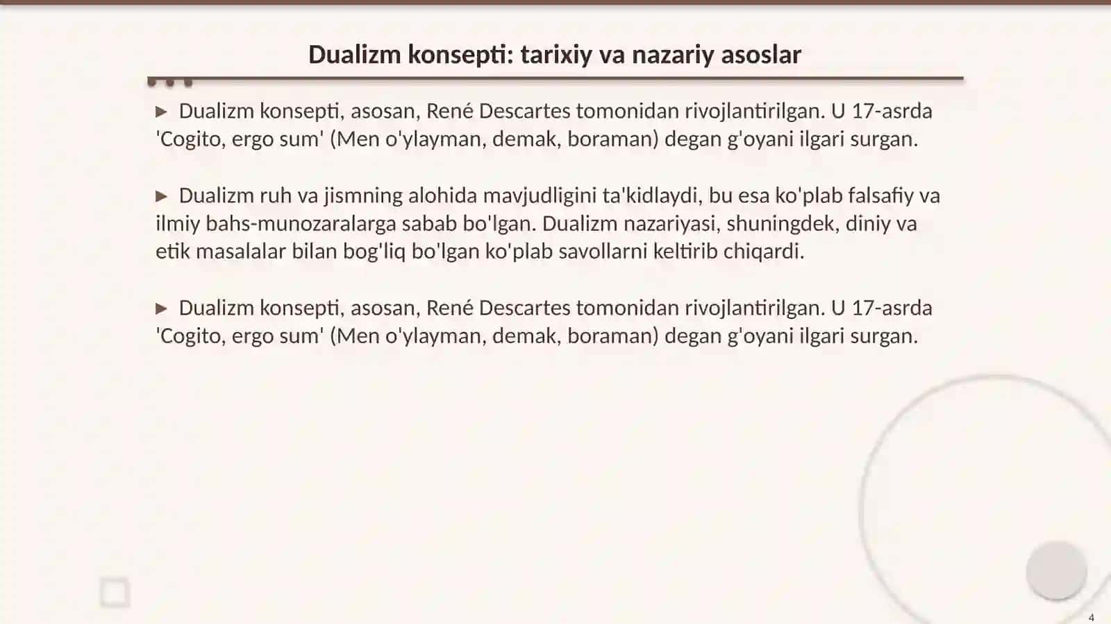 Insonni tushunishga dualizm va monizm nuqtai nazardan yondashuv 4