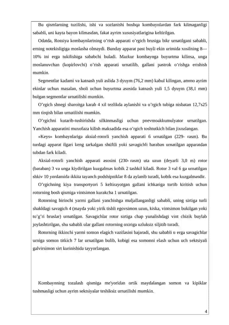 G’alla kombaynining umumiy tuzilishi 4