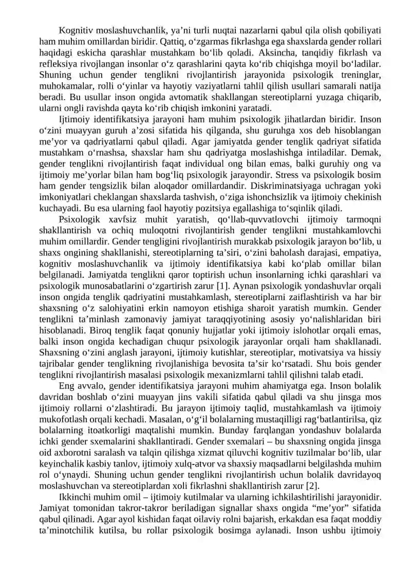 GENDER TENGLIKNI RIVOJLANTIRISHNING PSIXOLOGIK OMILLARI 4
